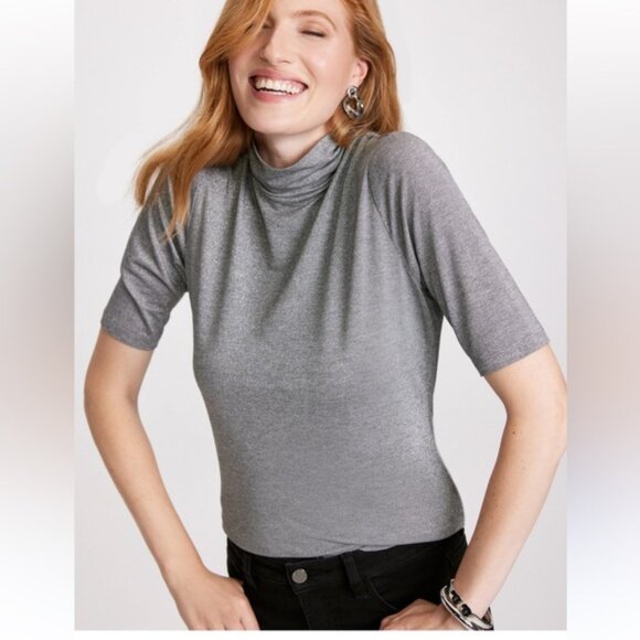 Laura Metallic Knit Turtleneck Top Silver Grey - Picture 2 of 10